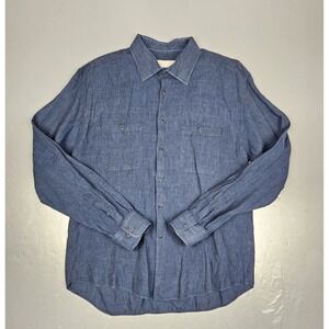 Joseph Abboud Button Up Shirt Mens XL Navy Blue‎ 100% Linen Long Sleeve Casual